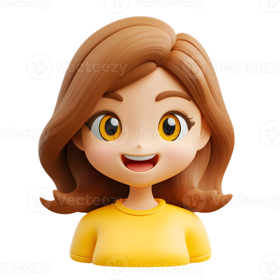Cheerful Smiling 3D Render of Girl Emoji Character on White Background png