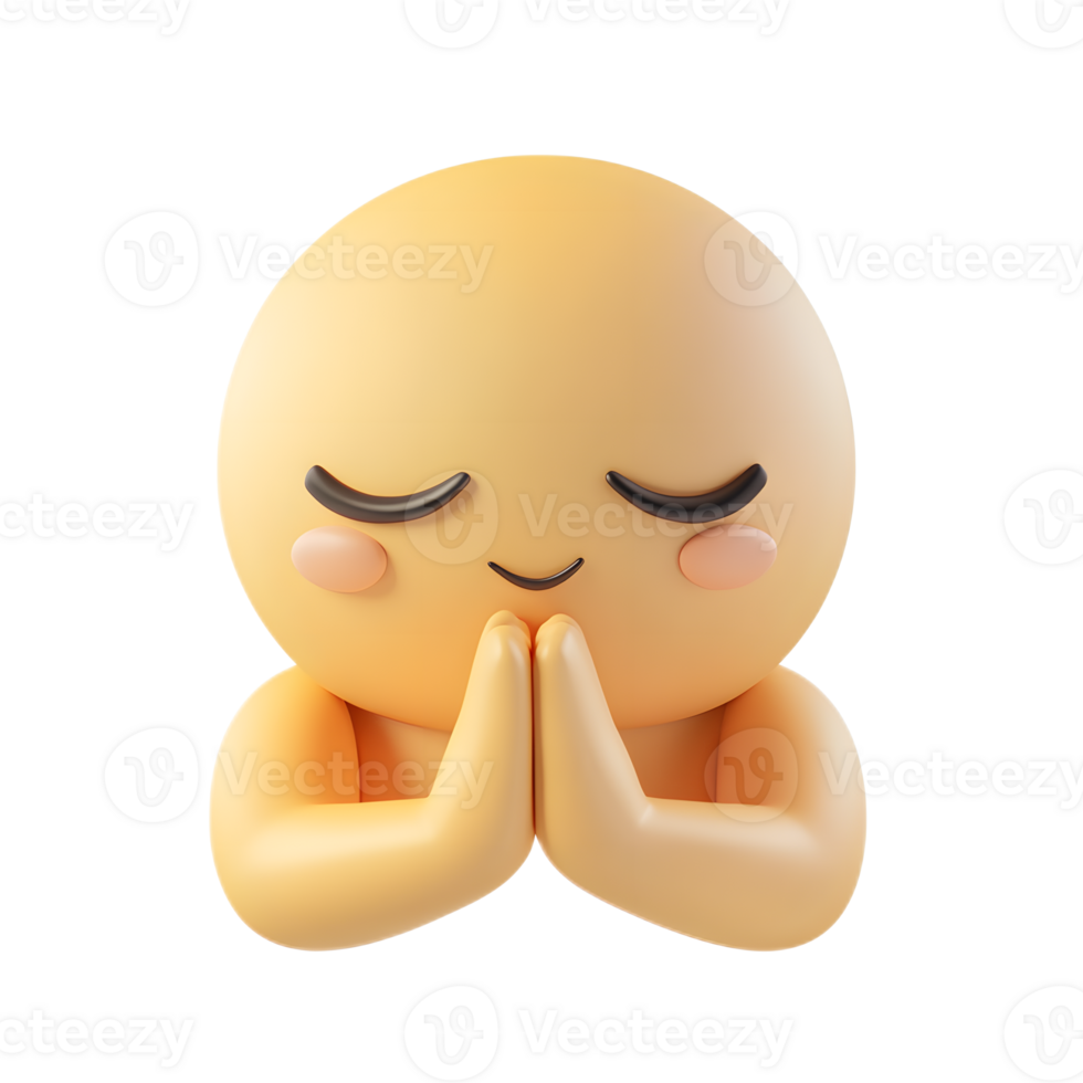Folded Hands Emoji 3D Render on White Background png
