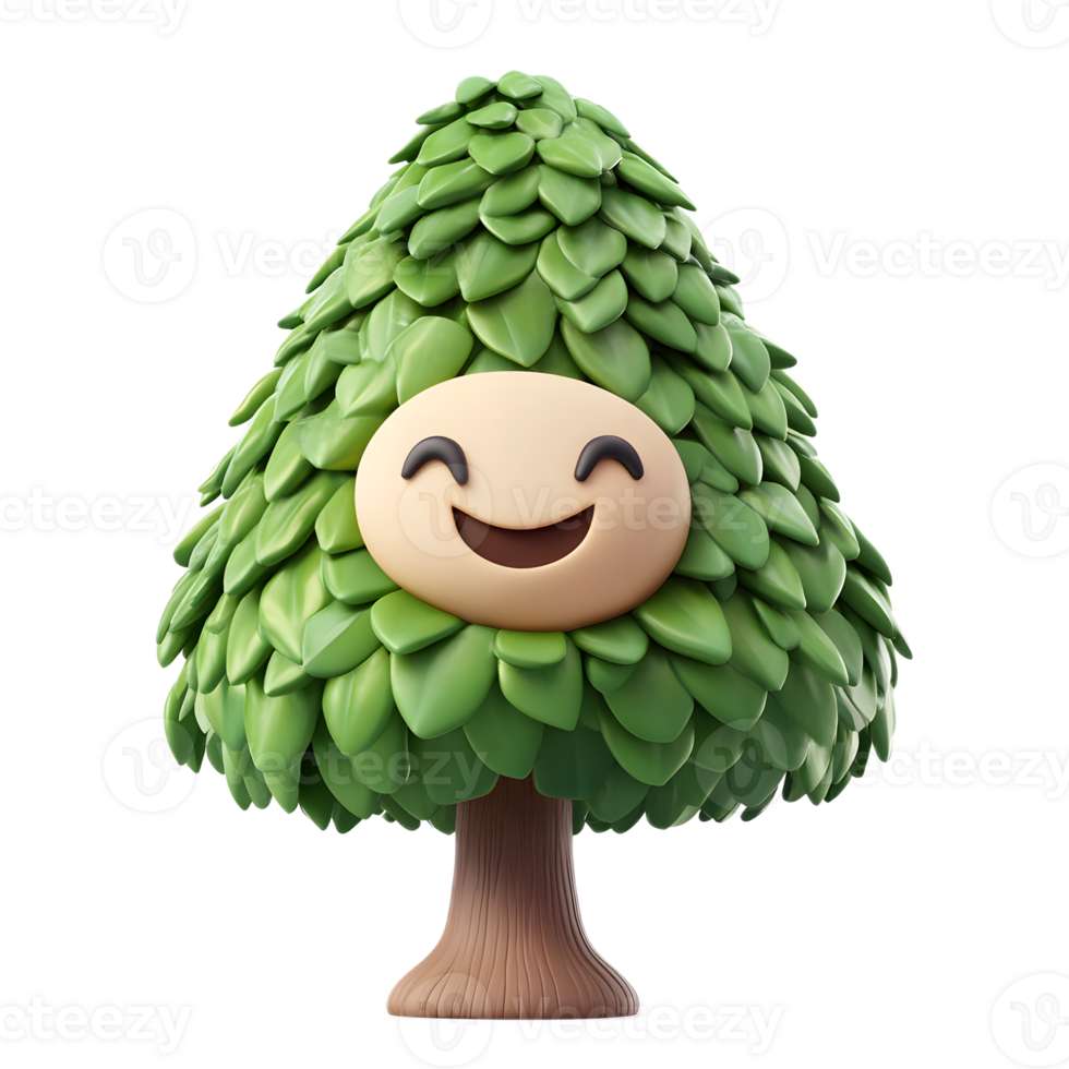 Evergreen Tree Emoji 3D Rendering Isolated on White Background png