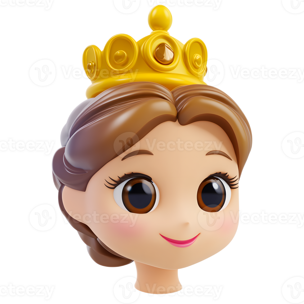 Cute Smiling 3D Princess Emoji Character with Crown on White Background png