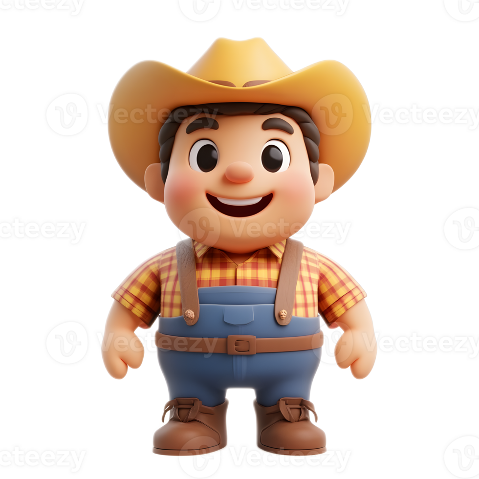 Friendly Cartoon Farmer Emoji Character 3D Render on White Background png