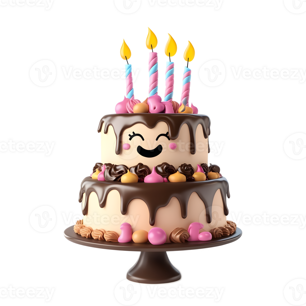Festive 3D Rendered Birthday Cake with Emoji on White Background png
