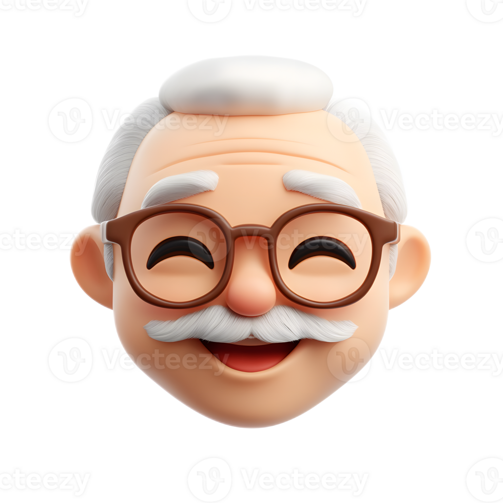Friendly Old Man Emoji 3D Render on White Background png