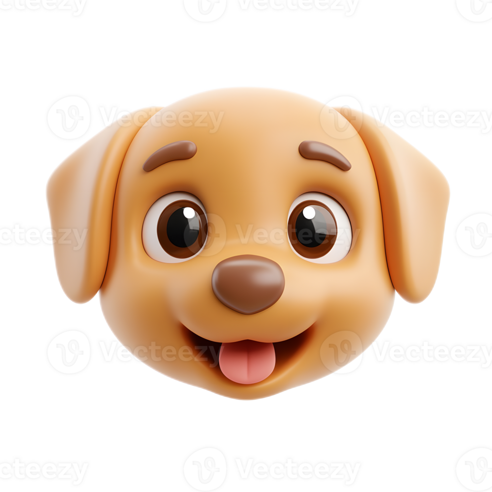 Cute 3D Rendered Emoji Style Dog Face Isolated on White