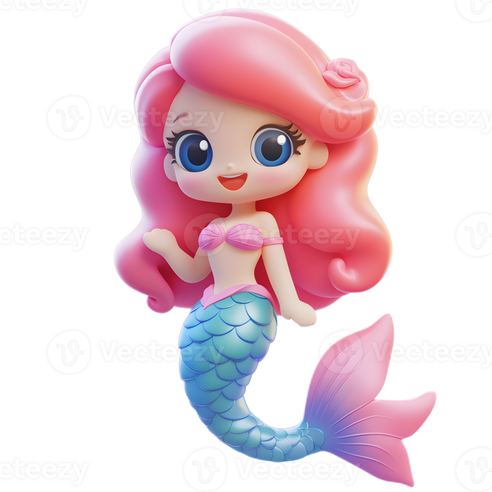 Cute and Colorful 3D Rendered Mermaid Emoji Isolated on White Background png
