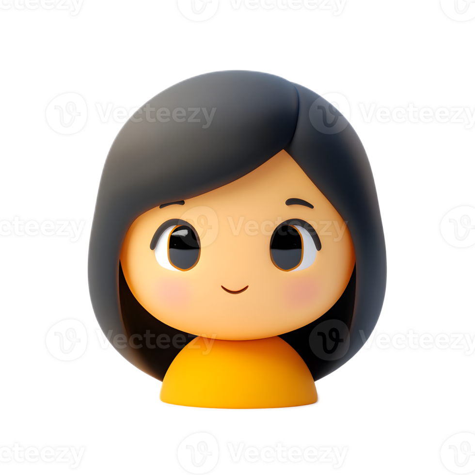 Cute and Cheerful Cartoon Style 3D Rendered Emoji Girl on White Background png
