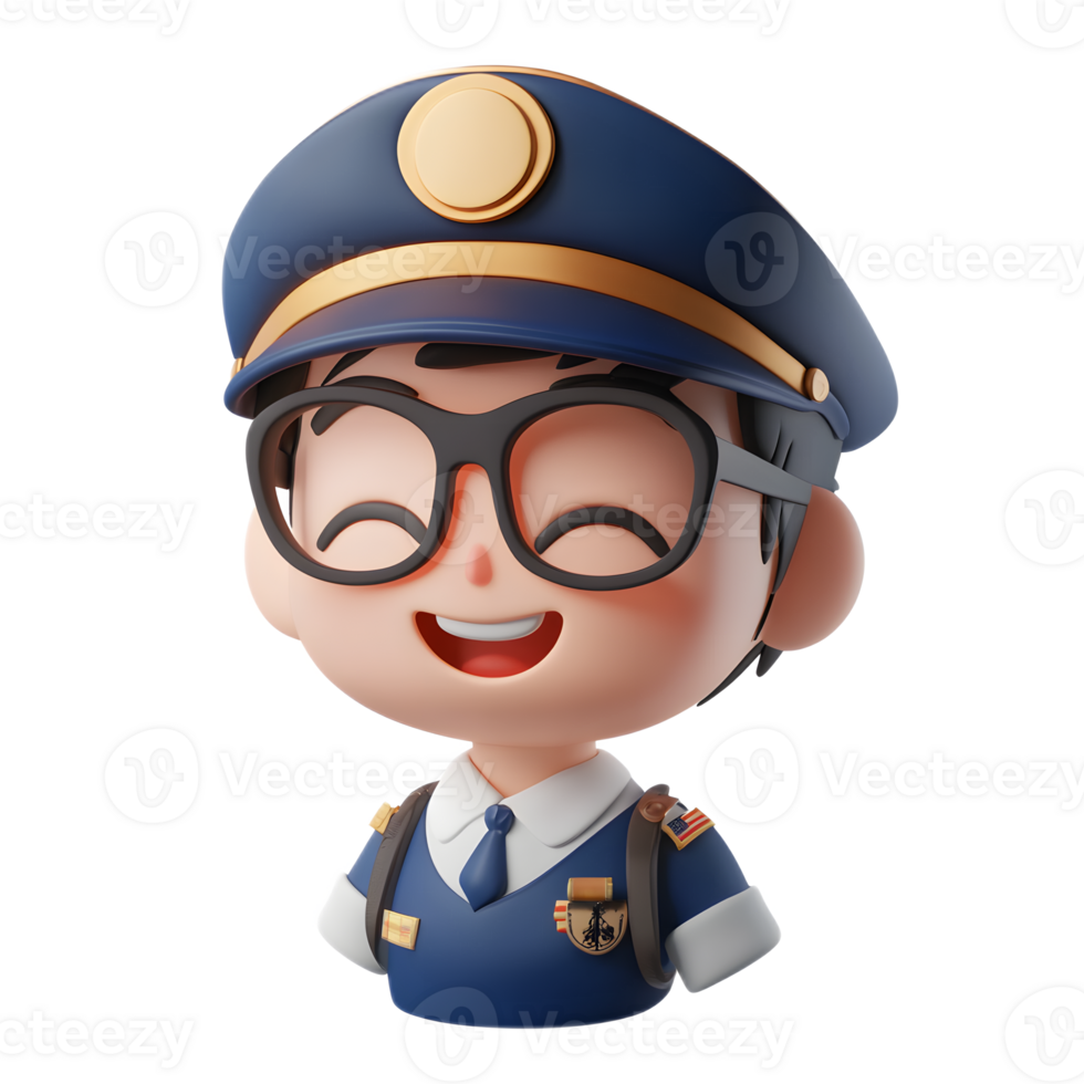 Cheerful Pilot Emoji Character in 3D Rendering on White Background png