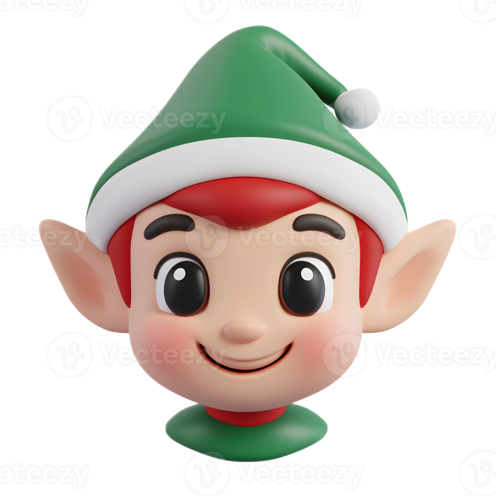 Cheerful Elf Emoji Character in 3D Digital Rendering on White Background png