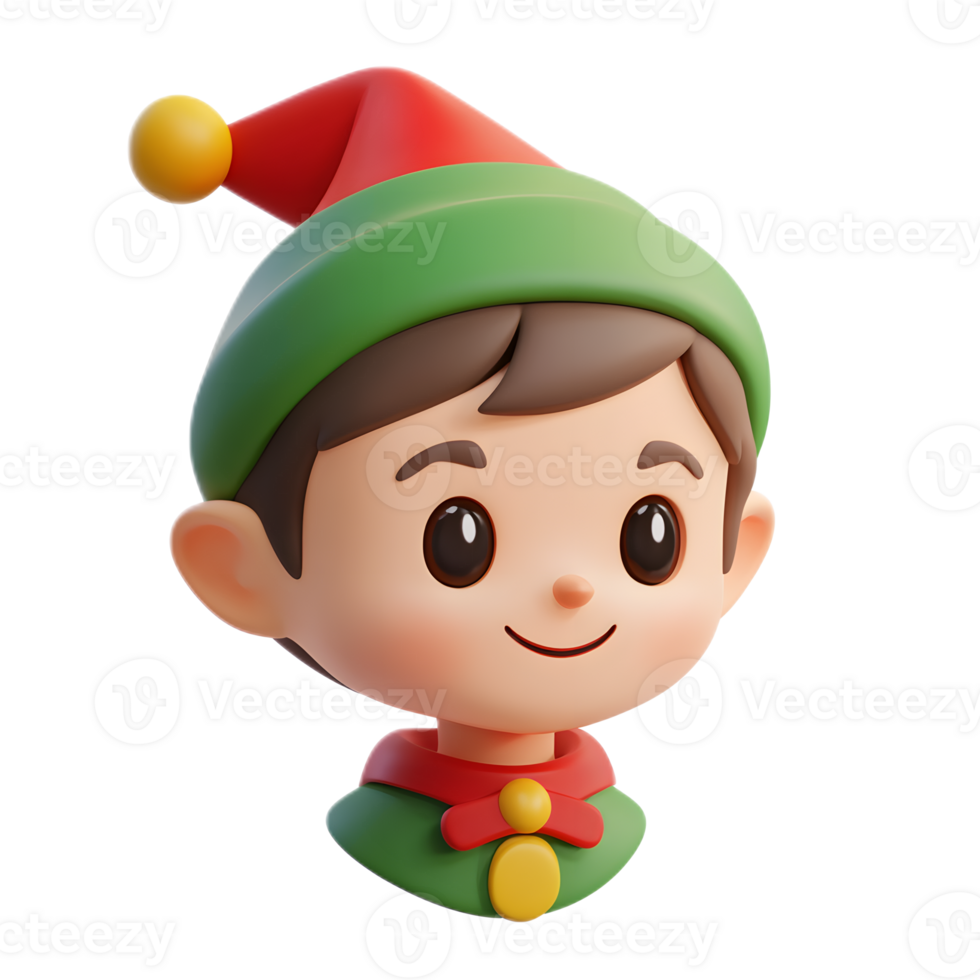 Cheerful Elf Emoji Festive 3D Render of a Smiling Cartoon Character Isolated on White Background png