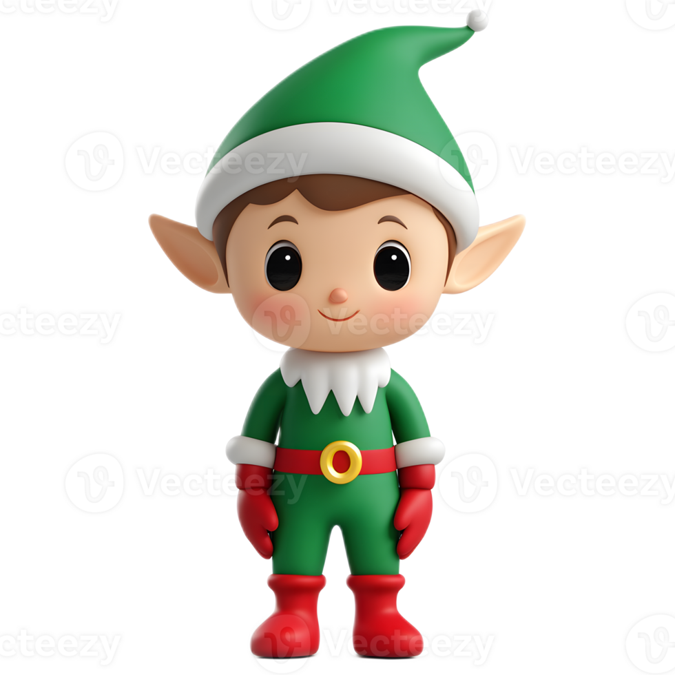 Cheerful Elf Cartoon Character in Green Outfit with Hat Isolated on White Background png