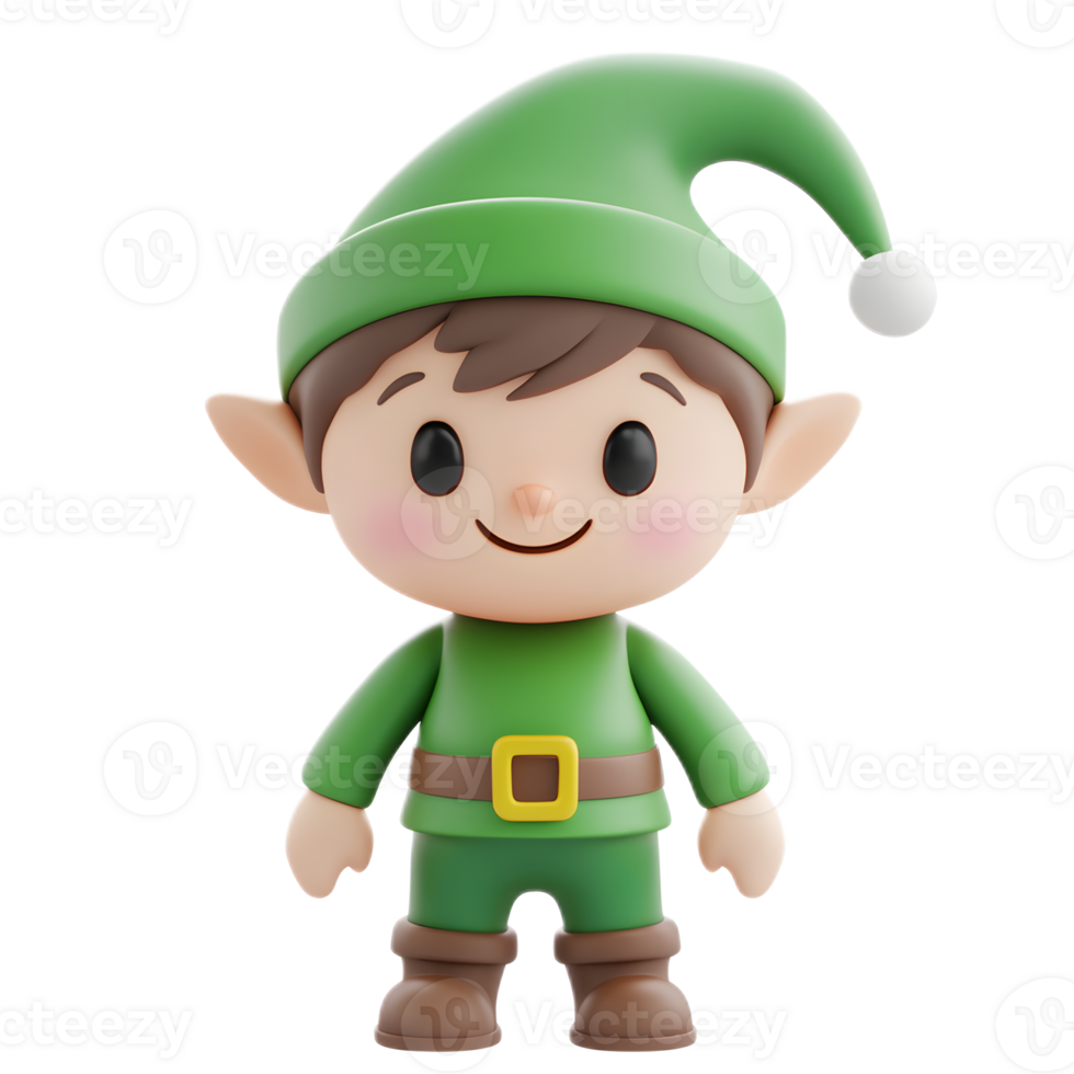 Cheerful Elf Emoji Character 3D Render Isolated on White Background png