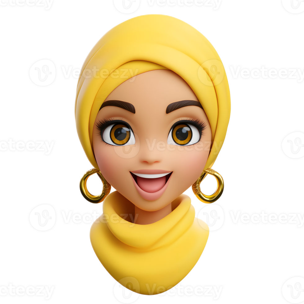 Cheerful Female Genie Emoji Character 3D Render on White Background png