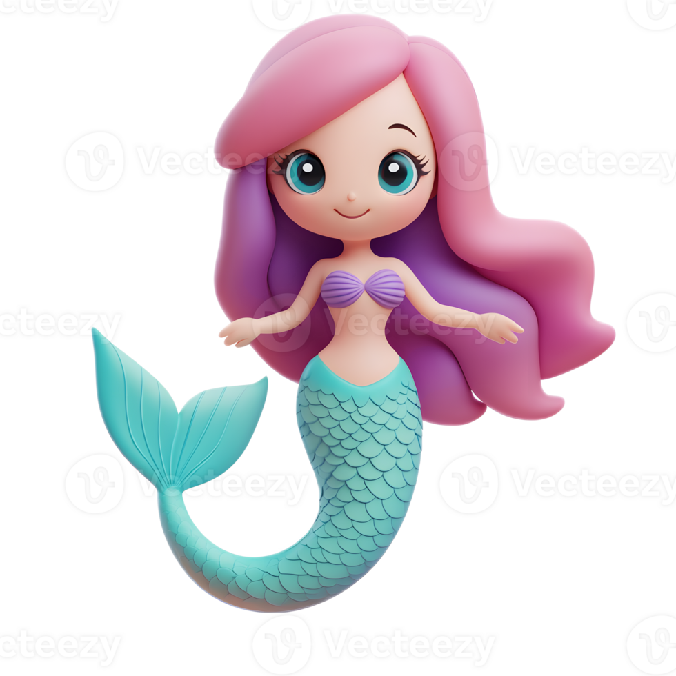 Colorful Mermaid Emoji 3D Render Isolated on White Background png