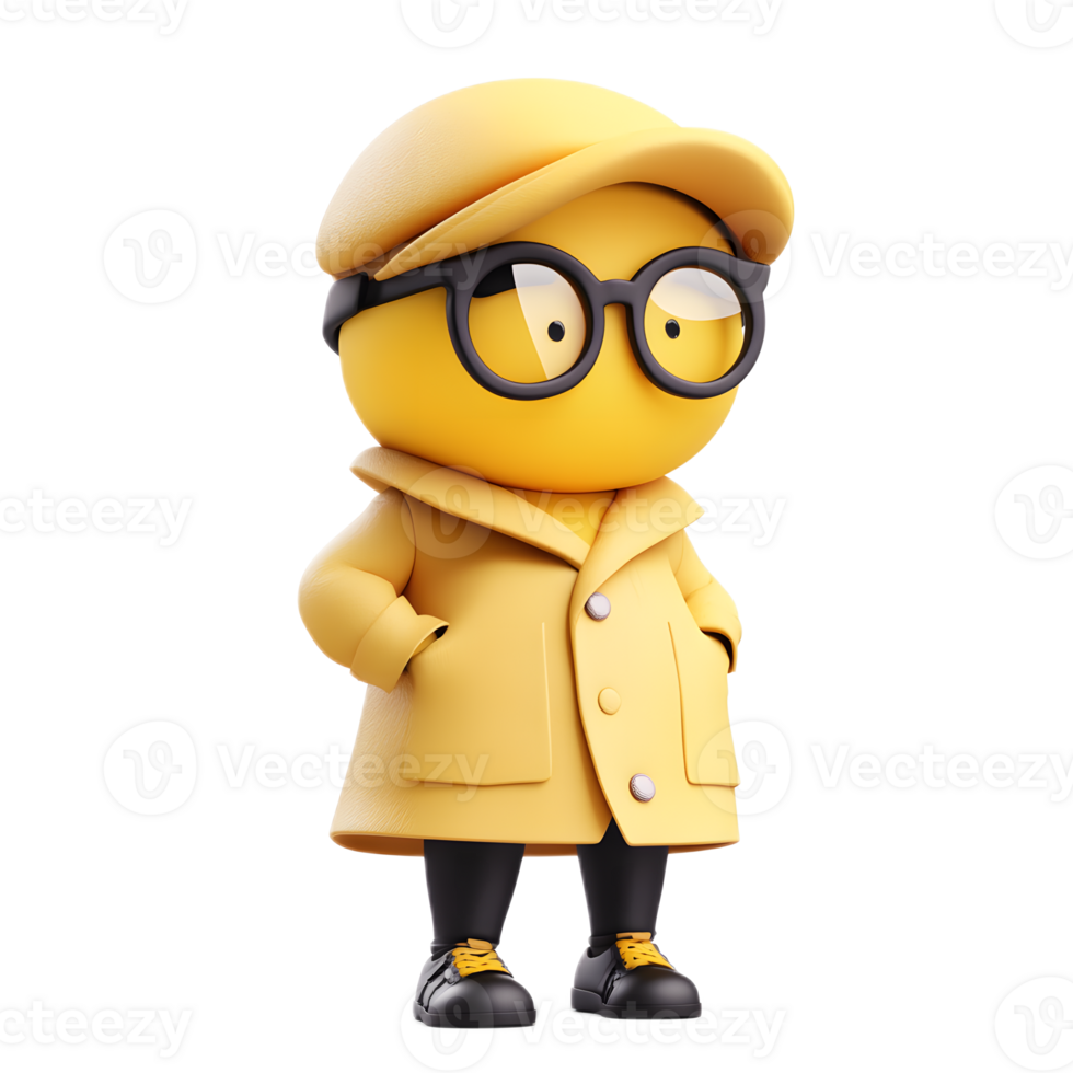 Curious 3D Rendered Detective Emoji with Glasses and Hat on White Background png