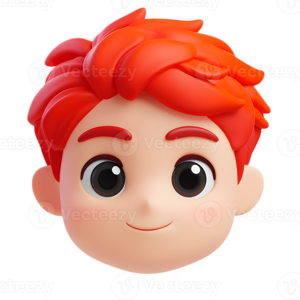 Cute 3D Cartoon Boy Character with Red Hair and Friendly Emoji Expression png