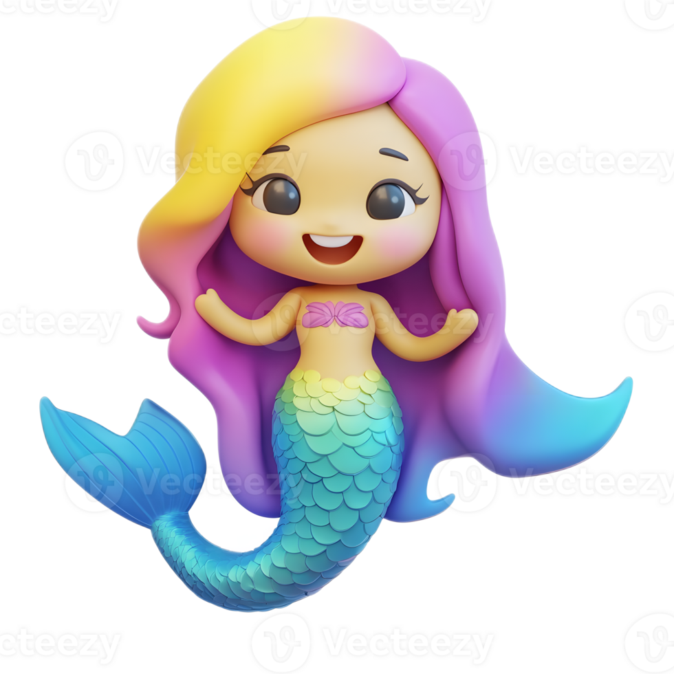 Colorful 3D Rendered Mermaid Emoji Character on White Background png