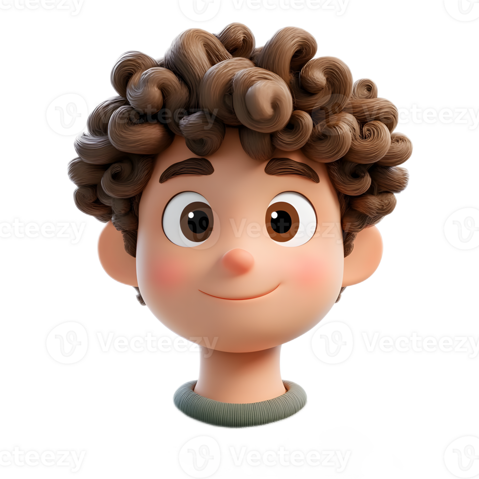 Curly Haired 3D Cartoon Emoji Character with Expressive Face png