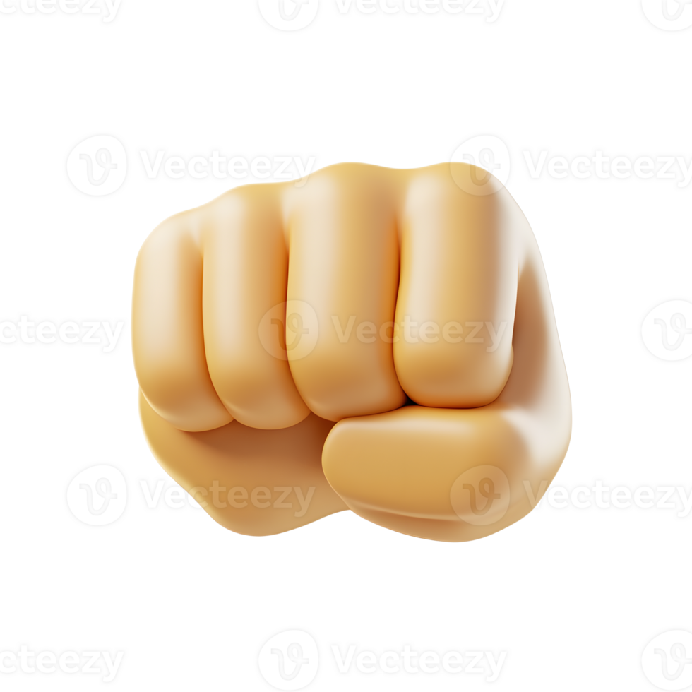Powerful Fist Gesture in 3D Rendering on White Background png