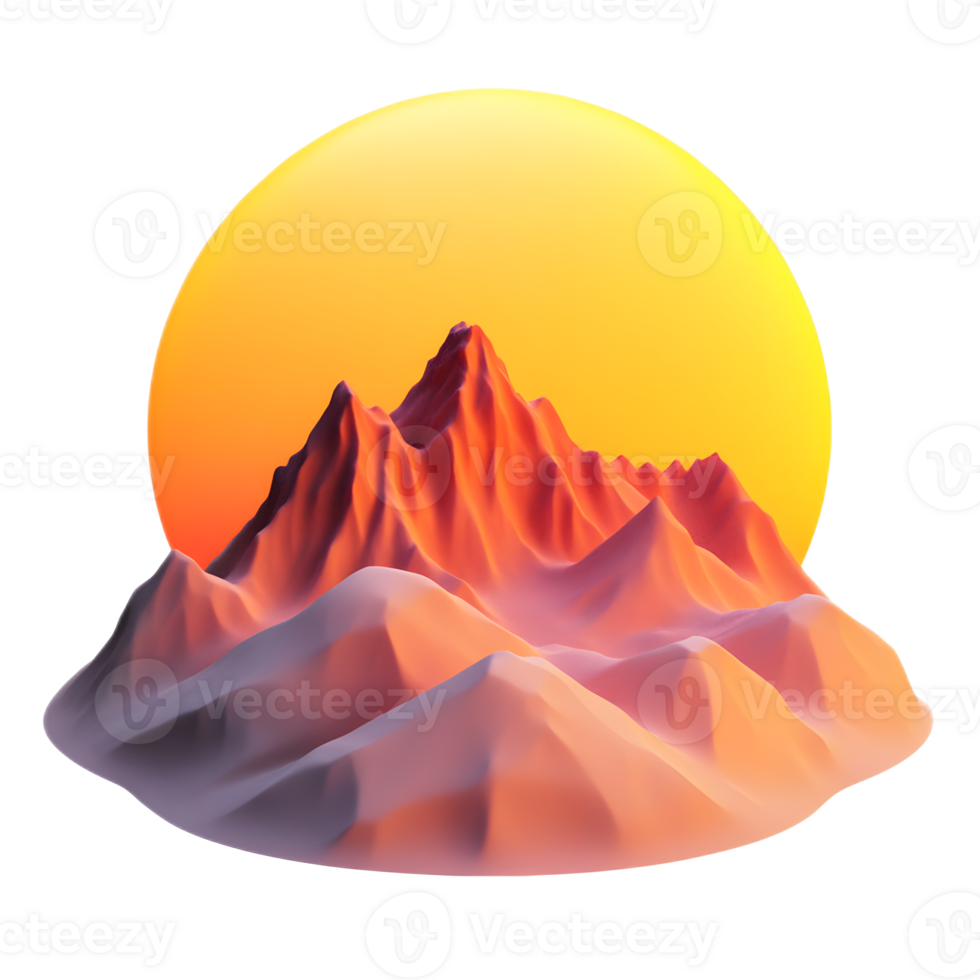 Majestic Sunrise Over Dramatic Mountainscape with Vibrant Orange and Yellow Tones png