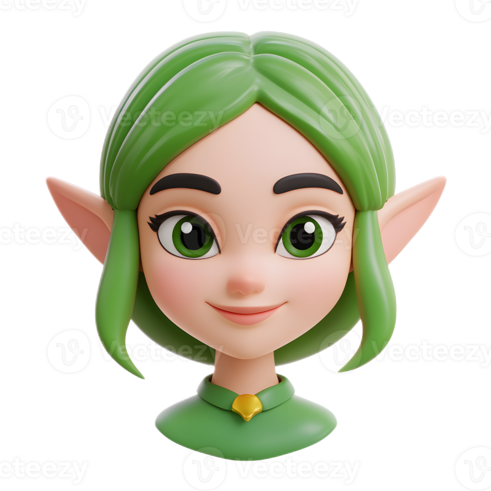 Vibrant Elf Woman Emoji Isolated on White Background in Digital 3D Render png