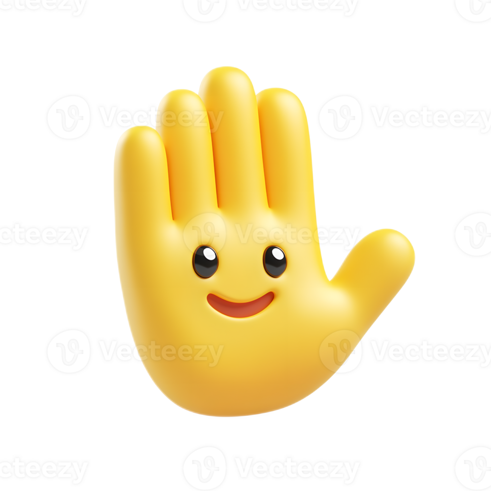 Waving Yellow Emoji Hand 3D Render Isolated on White Background png