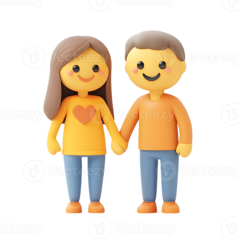 Playful Cartoon Couple Embracing with Expressive Emoji Like Faces png