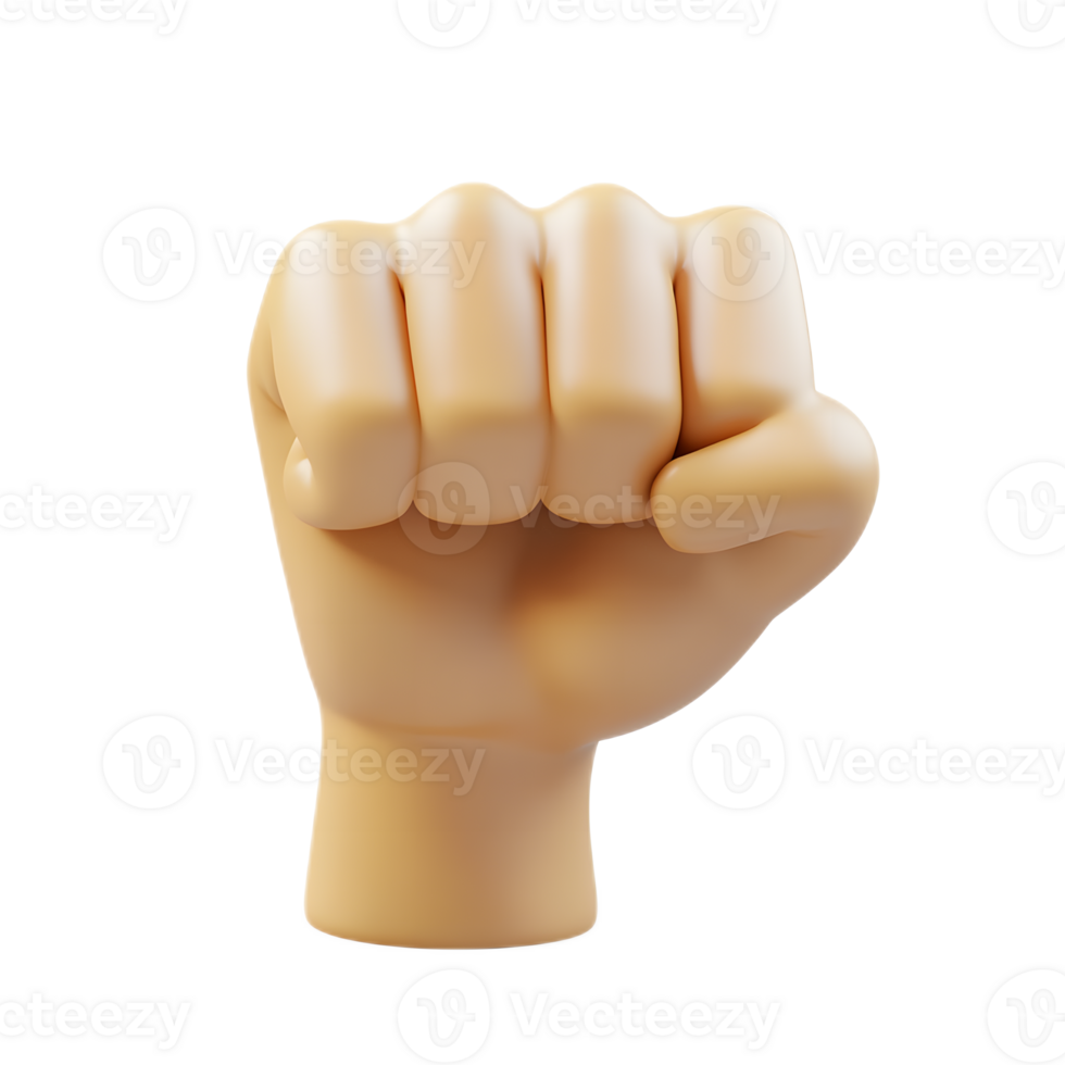 Resolute Fist Gesture Powerful 3D Rendering on Minimalist White Background png