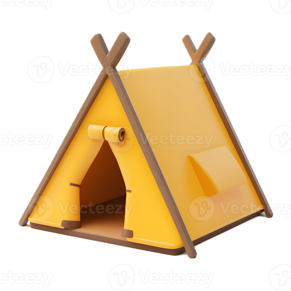 Stylized 3D Rendering of a Minimalistic Yellow Camping Tent Emoji Icon on White Background png