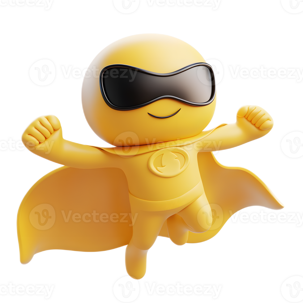 Superemoji Energetic 3D Rendered Superhero Cartoon Character on White Background png