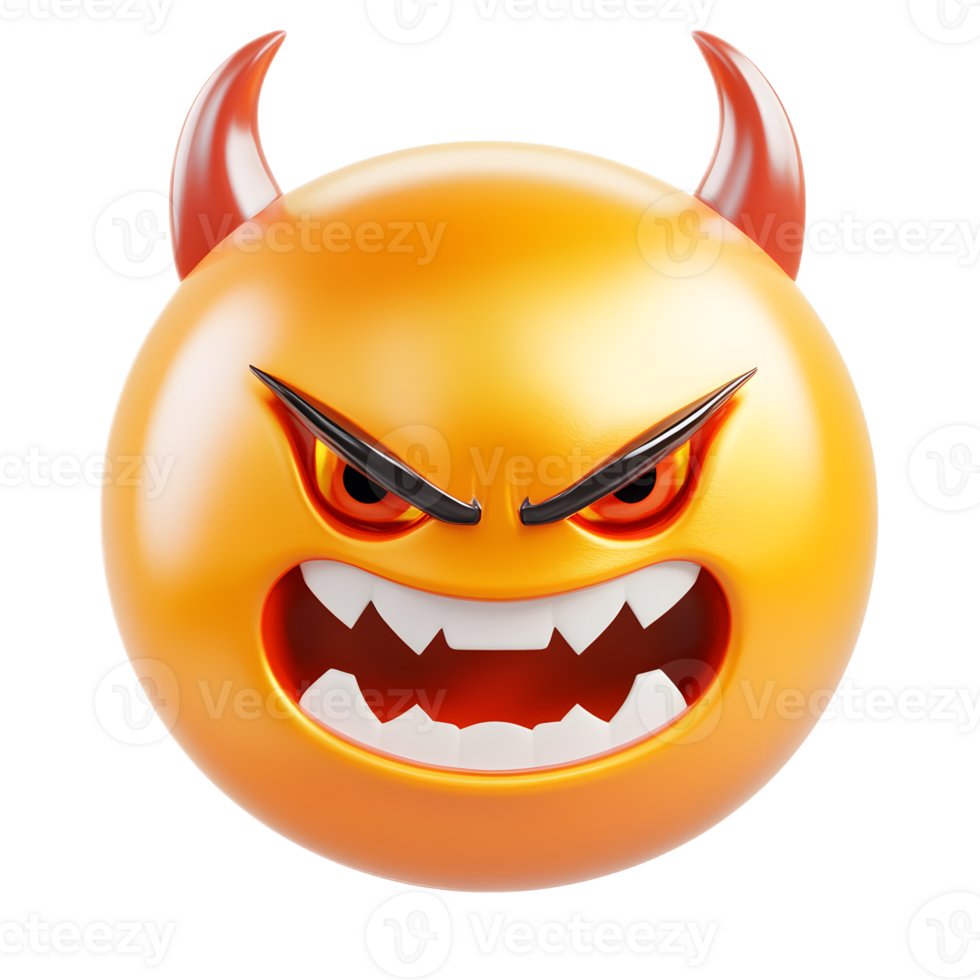 Supervillain Emoji A Menacing 3D Render of an Angry Horned Digital Character png