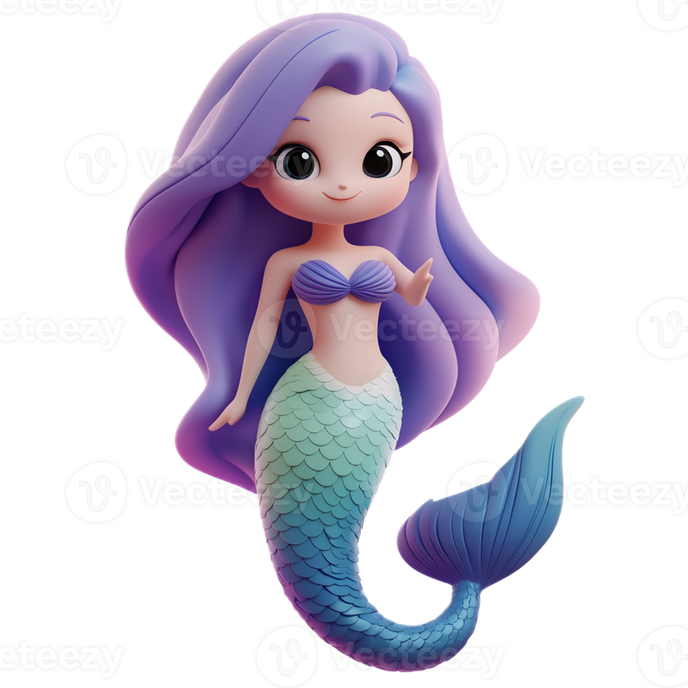 Vibrant 3D Rendered Mermaid Emoji Character on White Background png