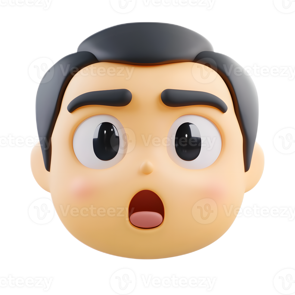 Surprised 3D Rendered Emoji Character Face on a White Background png