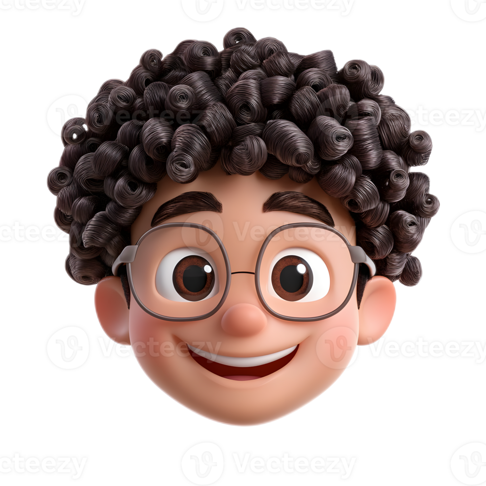 Smiling Man with Curly Hair Emoji in 3D Digital png