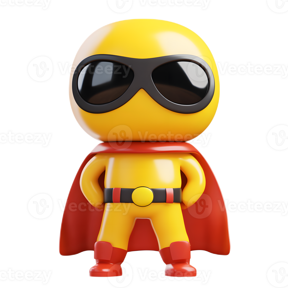 Superhero Emoji 3D Render Isolated Cute Cartoon Character in Costume with Mask and Goggles on White Background png