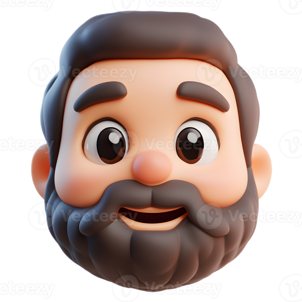 Smiling Cartoon Man with Beard Emoji in 3D Isolated on White Background png