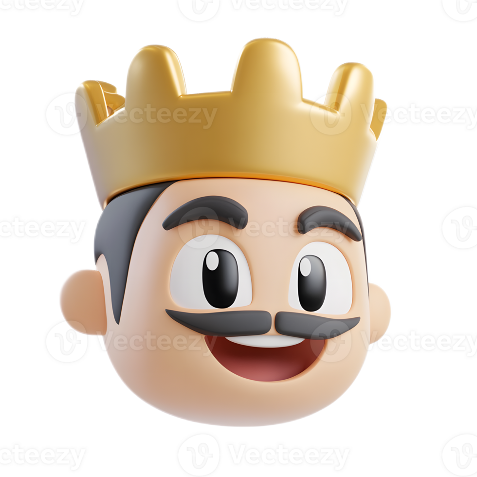 Smiling Cartoon Prince Character with Gold Crown Emoji on White Background png