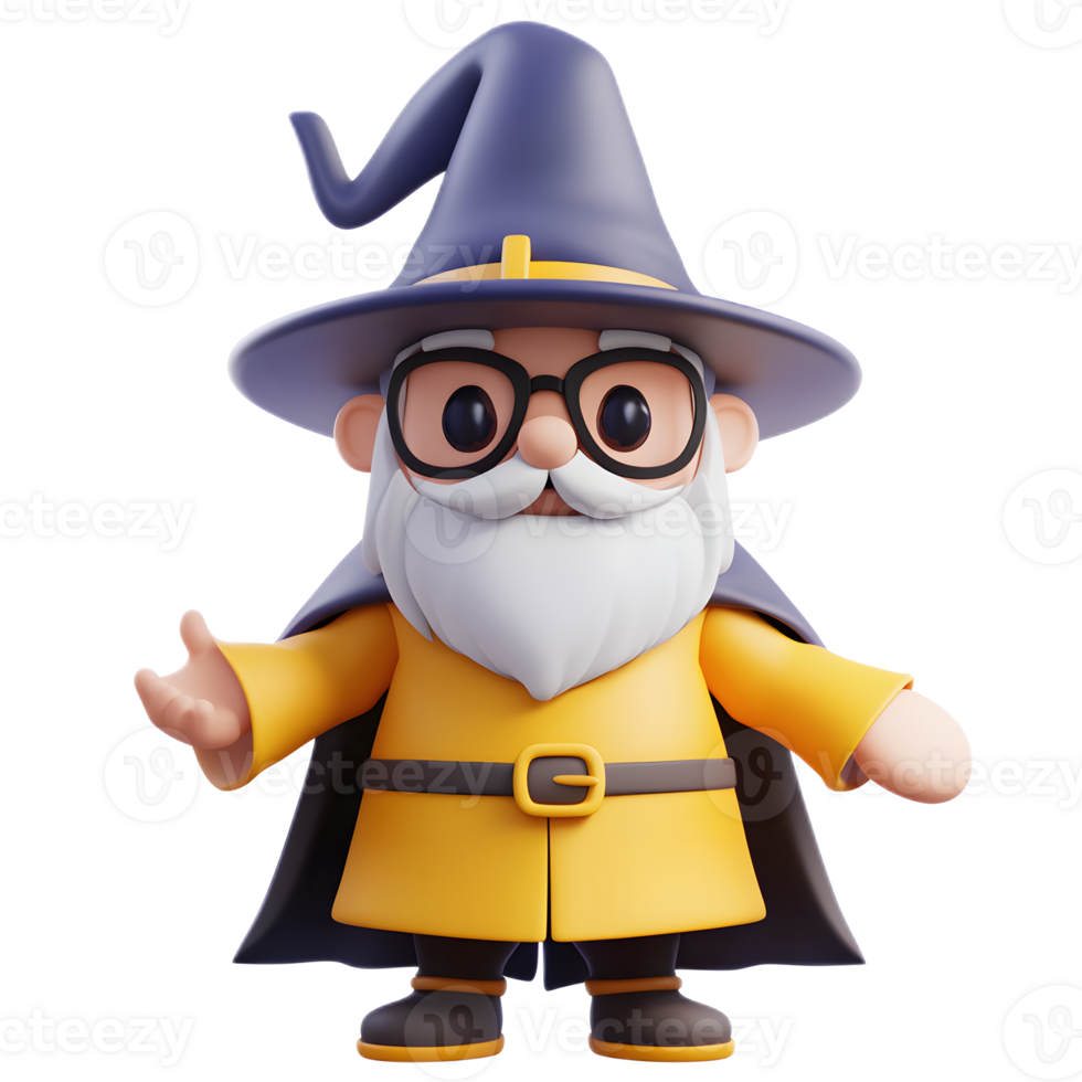 Whimsical 3D Rendered Wizard Emoji Figurine Isolated on White Background png