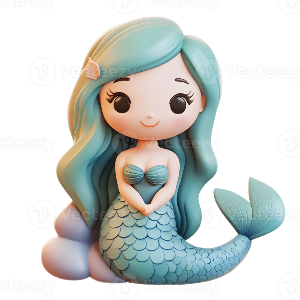 Whimsical 3D Rendered Mermaid Emoji Character Isolated on White Background png