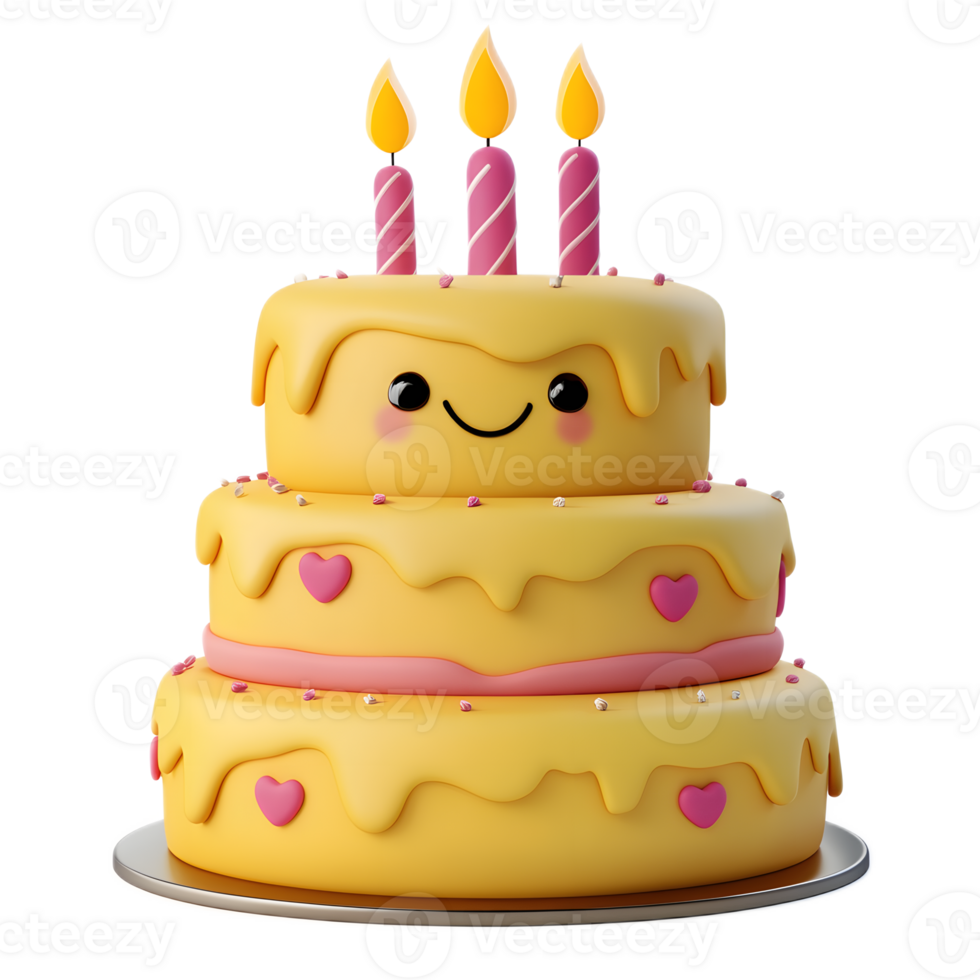 Joyful 3D Rendered Birthday Cake Emoji Isolated on White Background png