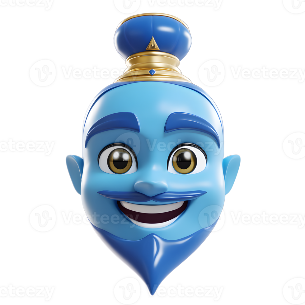 Happy Blue Genie 3D Cartoon Character with Turban Emoji png