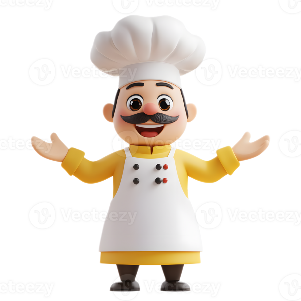 Joyful Chef Character in White Uniform Gesturing Thumbs Up on Clean White Background png