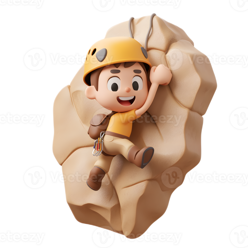 Joyful Cartoon Character Rock Climbing on Challenging Terrain with Adventurous Spirit png