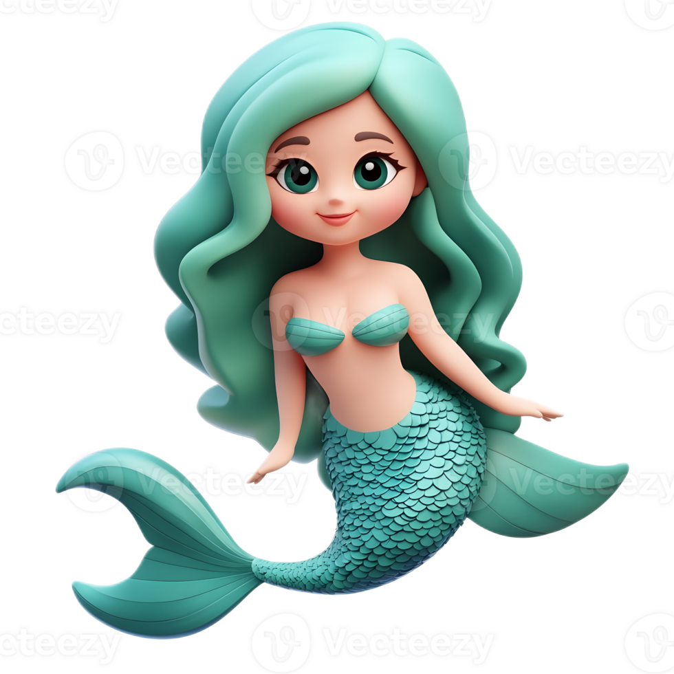 Playful Mermaid Emoji in Turquoise Tones on White Background png