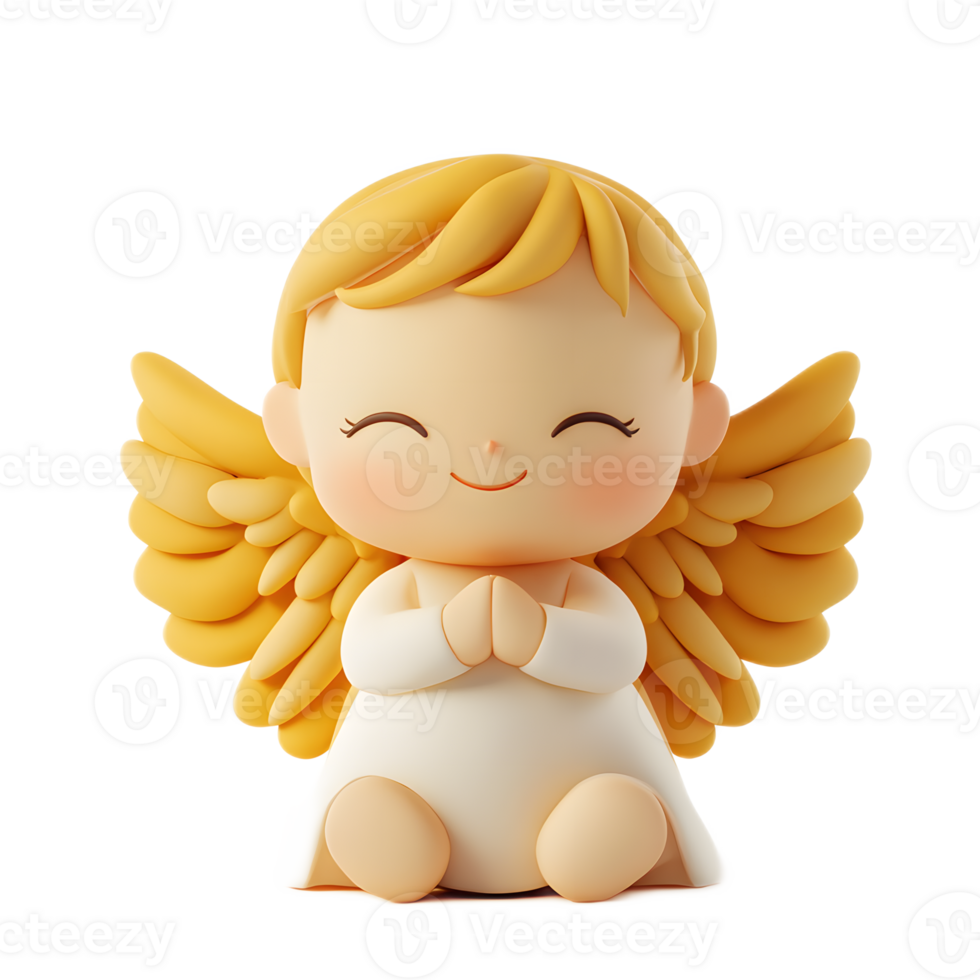 Smiling Baby Angel Emoji Figurine 3D Render on White Background png