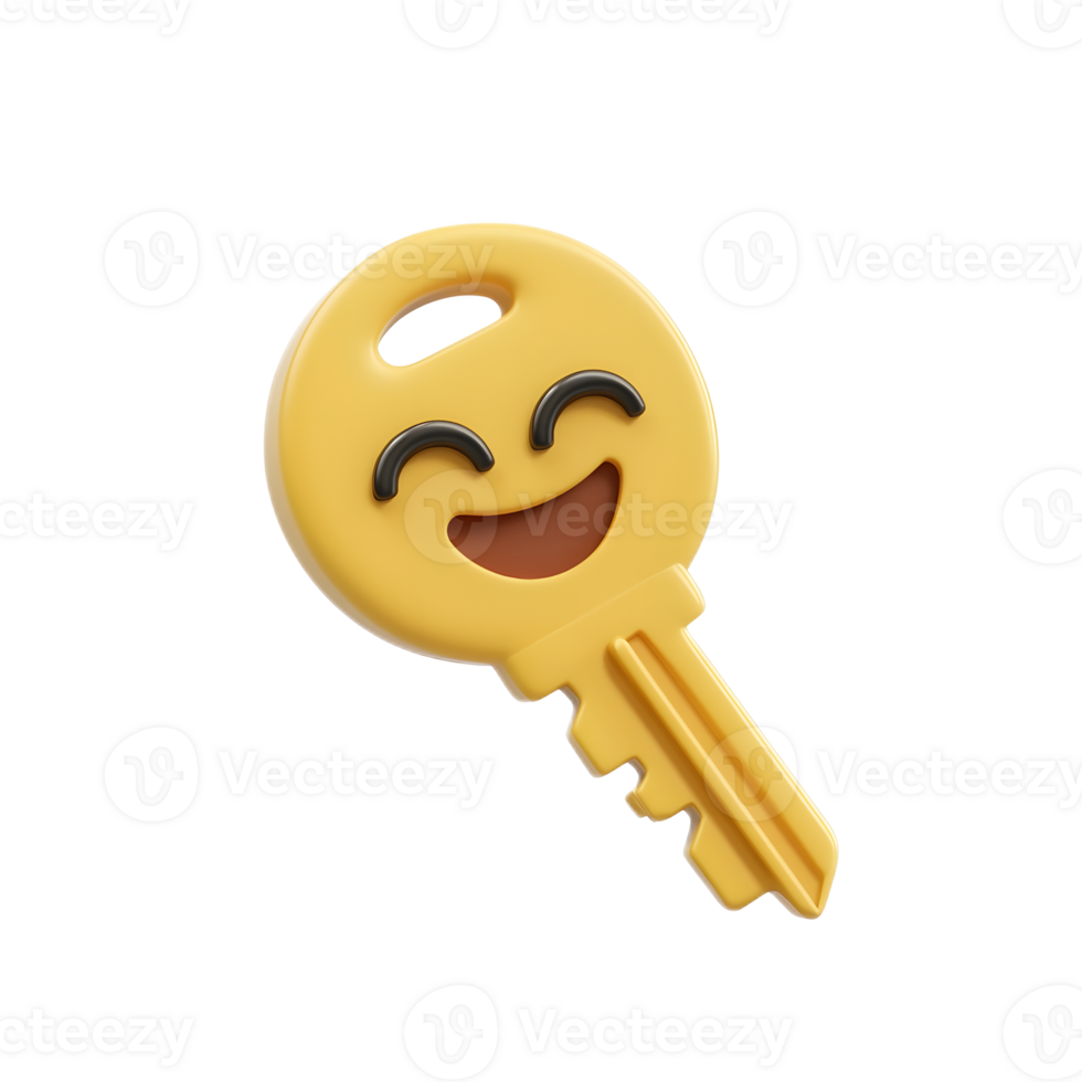 Cheerful 3D Rendered Key Emoji Icon Isolated on White Background png