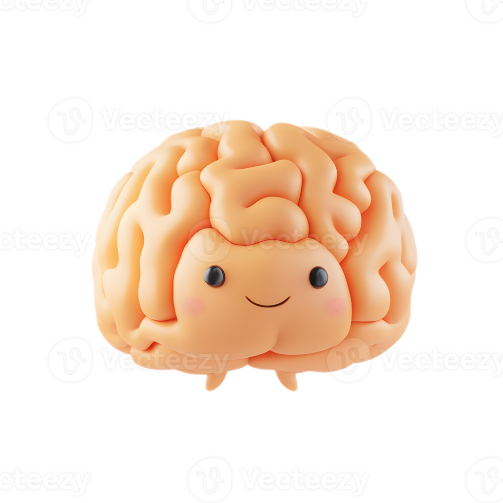 Adorable 3D Rendered Brain Emoji on Minimalist White Background png