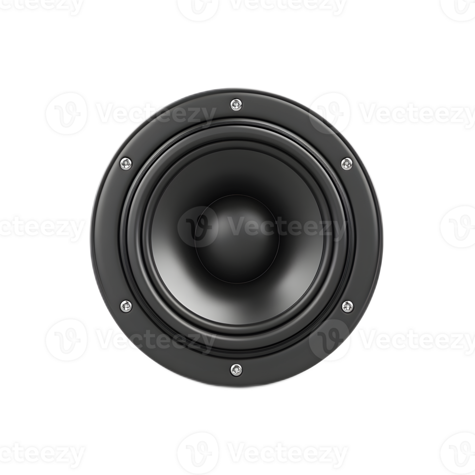 Black Minimalist 3D Rendered Low Volume Speaker on White Background png