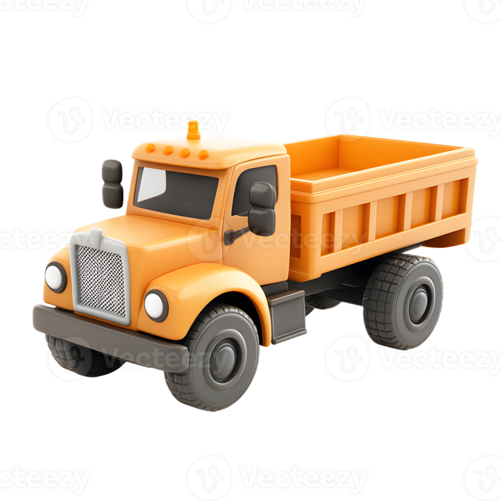 Bright Yellow Toy Dump Truck 3D Render Isolated on White Background png