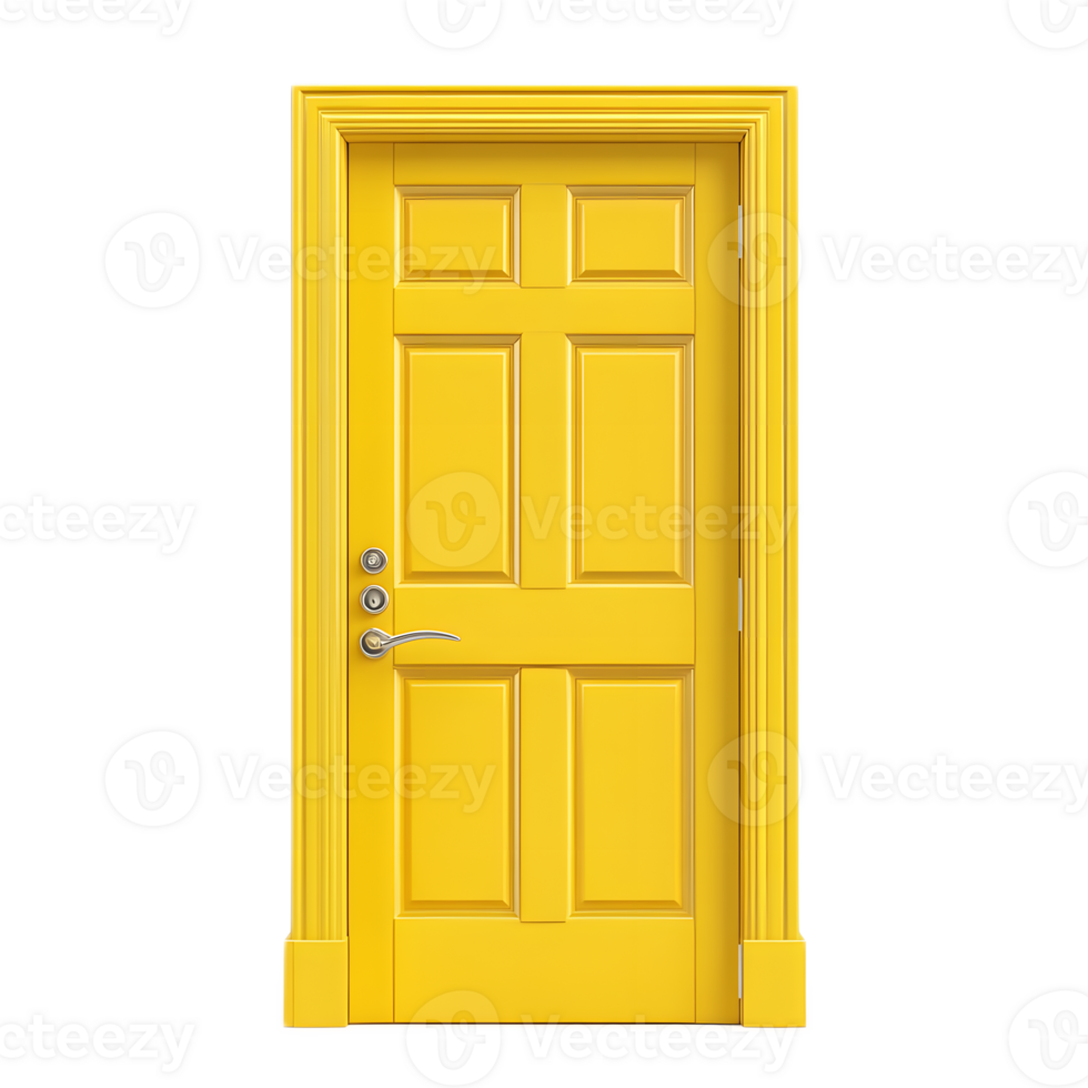 Bright Yellow Wooden Door Isolated on White Background png