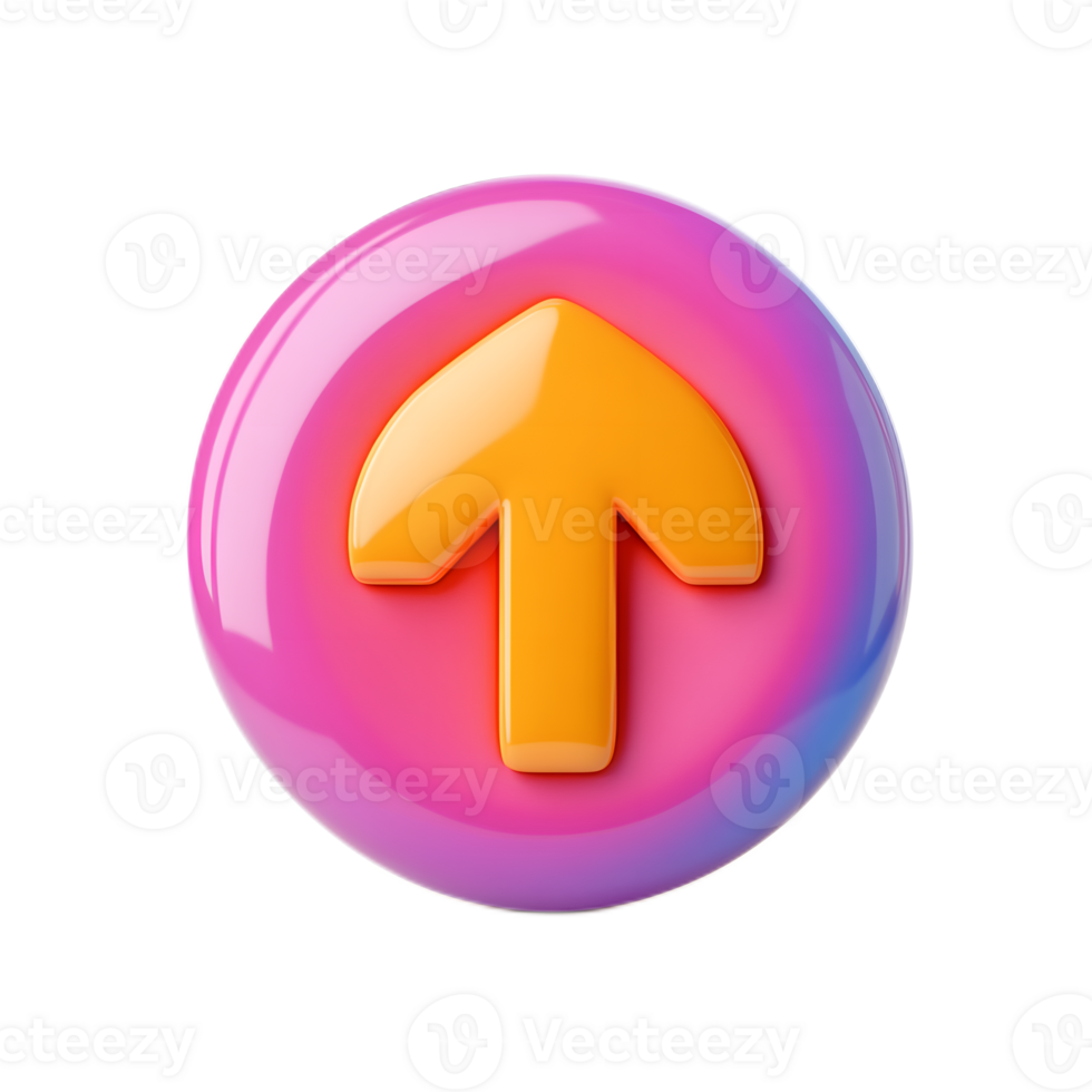 Bright Colorful 3D Rendered Up Arrow Button Icon on White Background png